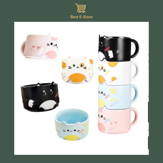 🎁 Perfect Cat Lover’s Gift: Stackable Mugs for Home & Office 🐈☕