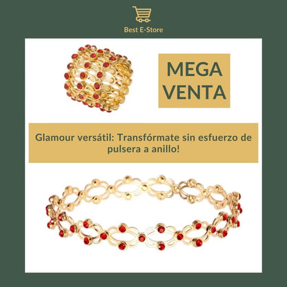 🎁 El regalo perfecto: Anillo brazalete convertible circonitas brillantes Glamour 💎
