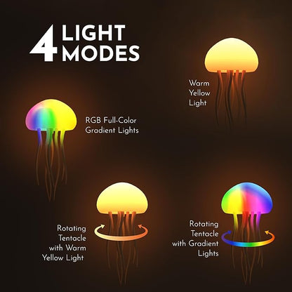 Floating Jellyfish Light Lamp - Voice Control RGB Gradient Moving Tentacles Flying Jelly Fish Bedside Table Lamp - Rechargeable Touch Sensor Hanging LED Dancing Jellyfish Night Lamps for Kids Adults