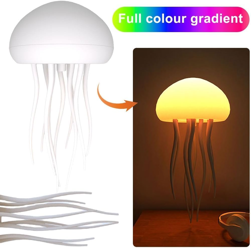 Floating Jellyfish Light Lamp - Voice Control RGB Gradient Moving Tentacles Flying Jelly Fish Bedside Table Lamp - Rechargeable Touch Sensor Hanging LED Dancing Jellyfish Night Lamps for Kids Adults