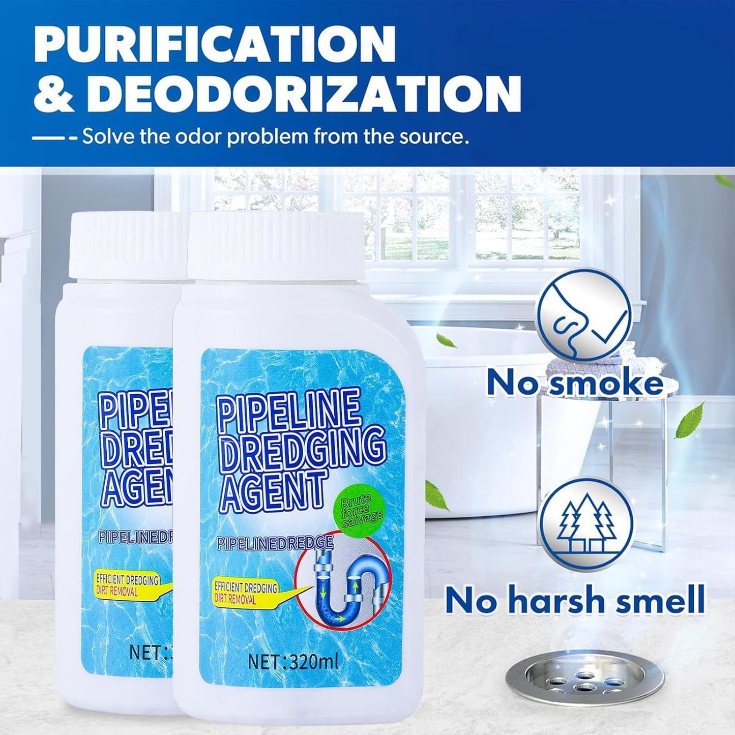 Pipeline Dredging Agent, Powerful Quick Cleaning Drain Toilet Cleaner Tool, Unclog Toilet Clog And Kitchen Sink Pipe Unblocker Powder