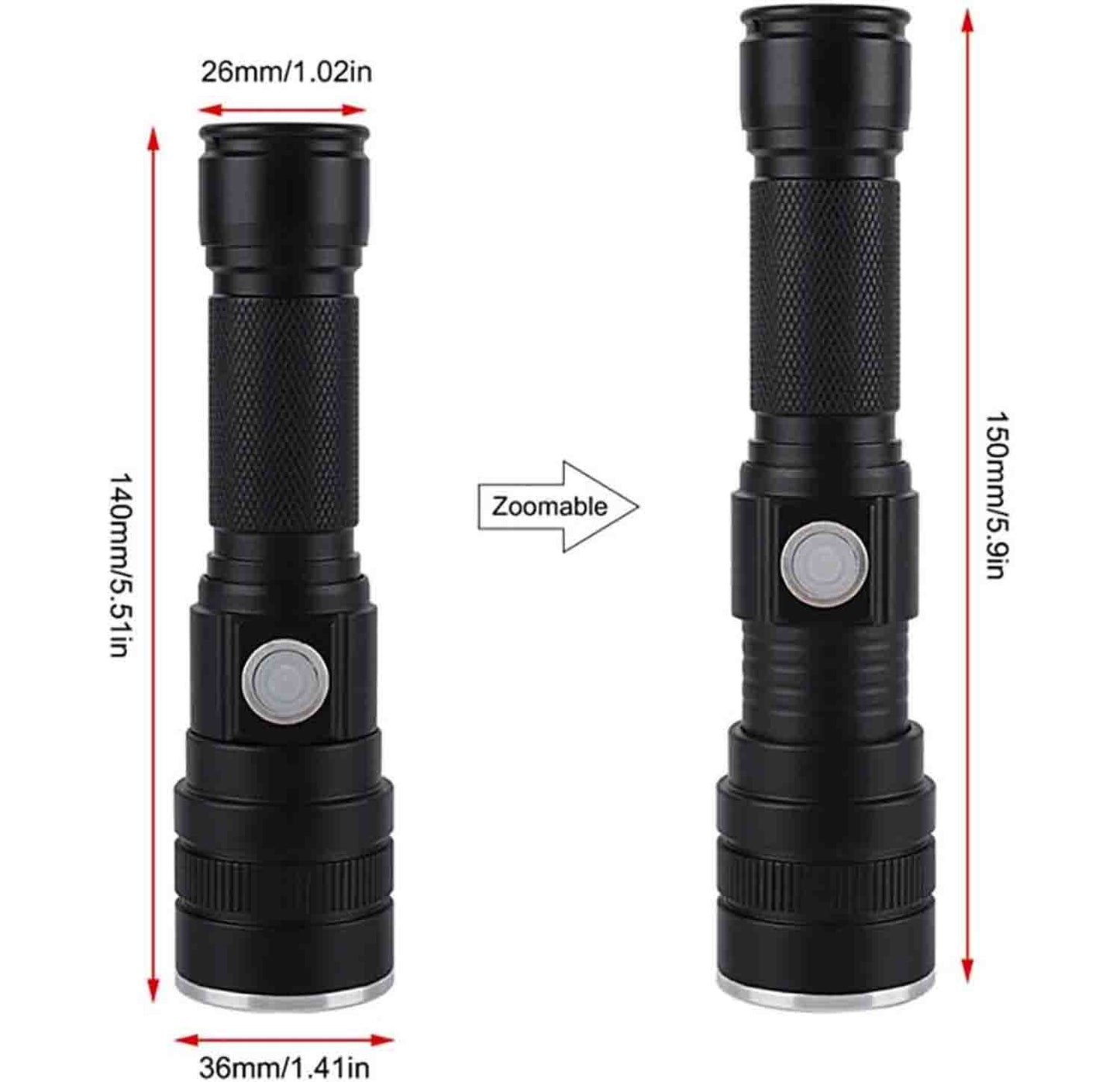 LED Flashlight, USB Rechargeable